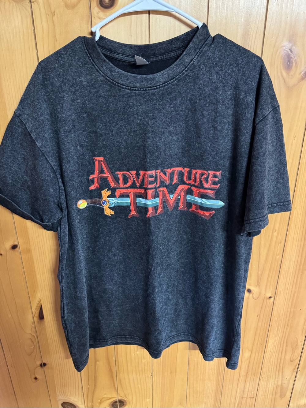 Adventure Time Black Tee with Red Logo and Teal Sword